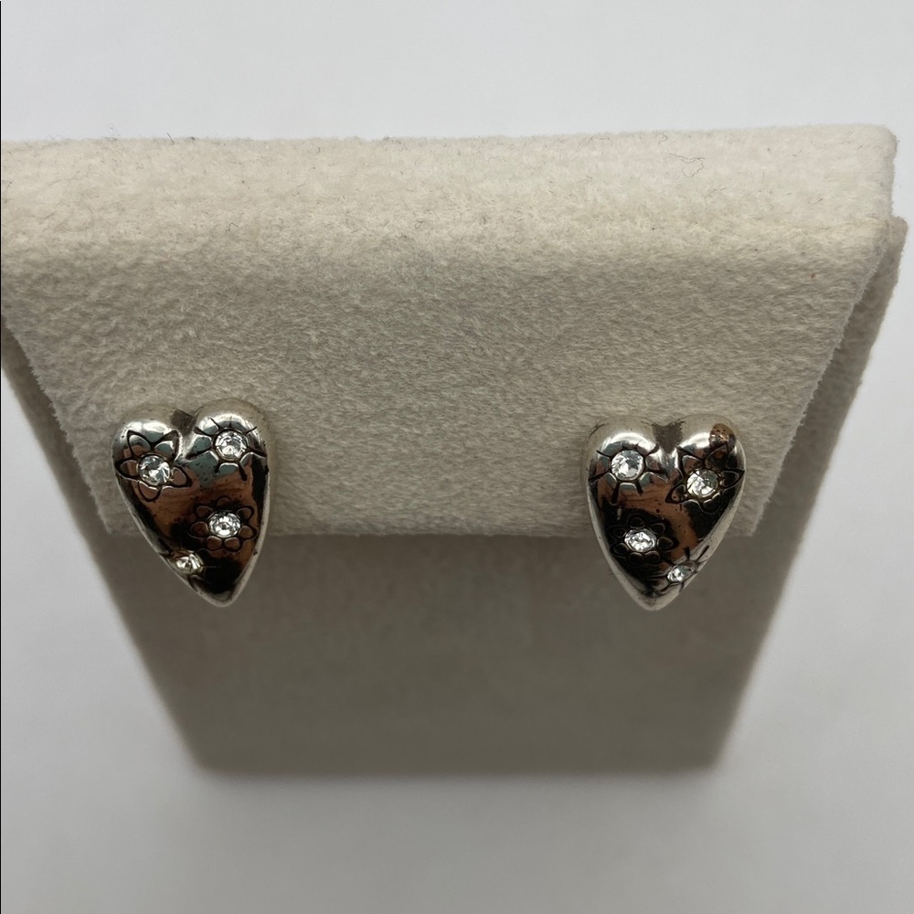 Brighton Crystal Sparkling Heart Silver Earrings Feminine Minimalist New Preppy - Picture 4 of 7